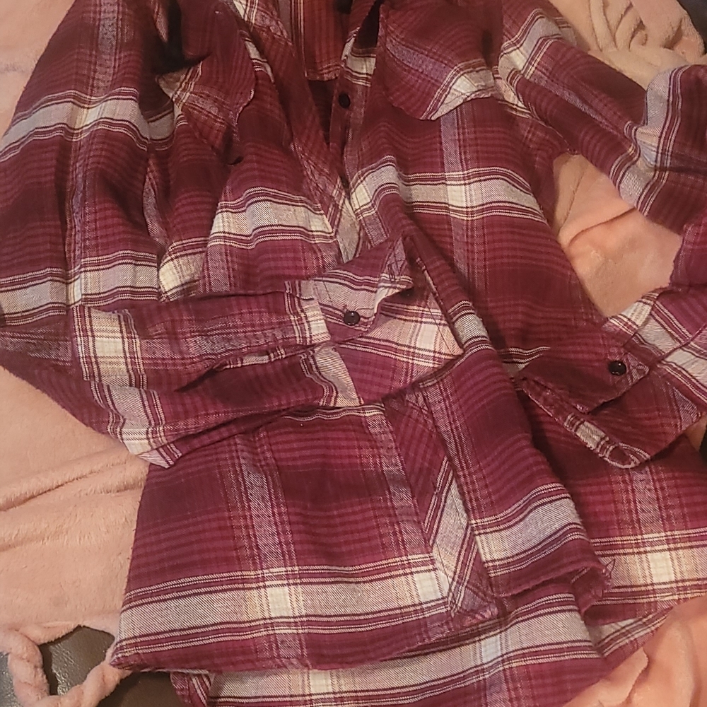 Women's Burgundy Plaid Button-Up Sweater Shirt